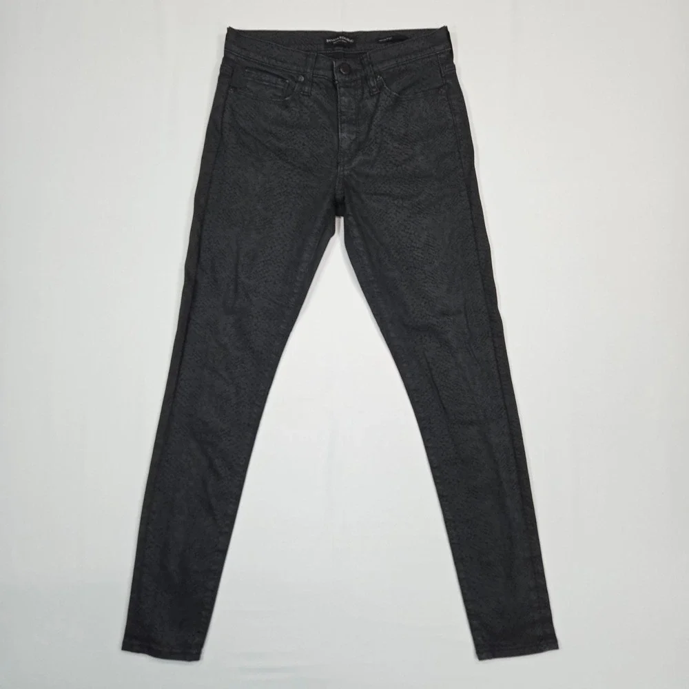 Banana Republic Premium Denim Womens 27L Mid-Rise Skinny Jeans Black Snake Print